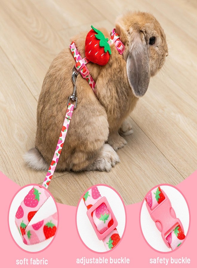 ORZECHKO Rabbit Harness and Leash - Adjustable Bunny Harness Escape Proof for Walking Running Hiking Camping Outdoor - Pink Strawberry Pattern Cute Small Animal Harness Leash Set - Image 3